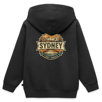 Sydney Harbour Skyline Retro Badge  - Kids Premium Organic Zip-up Hoodie - black - Back - AI Model Kid Male (0cm)