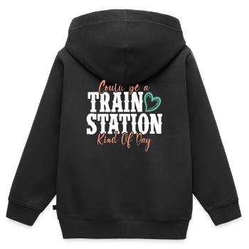 Bahnhof Typ Tagesabschlag - Kinder Premium Organic Zip Hoodie - Schwarz - Hinten - AI Model Kid Male (0cm)
