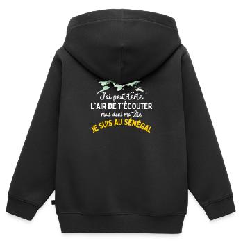 Sénégal  - Sweat Premium à capuche zippé enfant bio - noir - Dos - AI Model Kid Male (0cm)