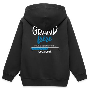 T-shirt Bientôt Grand Frère 2026 Loading - Sweat Premium à capuche zippé enfant bio - noir - Dos - AI Model Kid Male (0cm)
