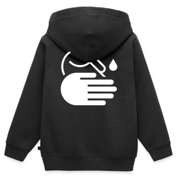Icône Laver les Mains - Sweat Premium à capuche zippé enfant bio - noir - Dos - AI Model Kid Male (0cm)
