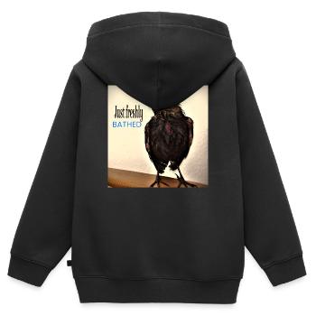 Je viens juste de me baigner - Sweat Premium à capuche zippé enfant bio - noir - Dos - AI Model Kid Male (0cm)