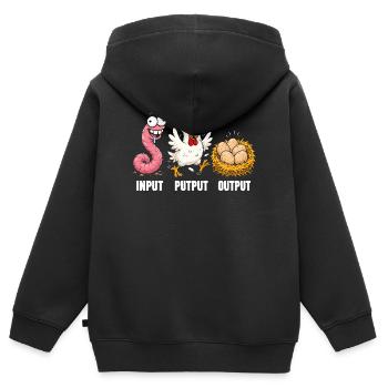 Trio Entrée Sortie : Œufs de ver coq - Sweat Premium à capuche zippé enfant bio - noir - Dos - AI Model Kid Male (0cm)