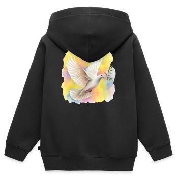 Colombe de la Paix - Sweat Premium à capuche zippé enfant bio - noir - Dos - AI Model Kid Male (0cm)