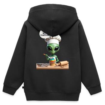 Alien Chef Cupcake - Sweat Premium à capuche zippé enfant bio - noir - Dos - AI Model Kid Male (0cm)