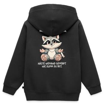 Süßer Waschbär mit frechem Spruch - Kinder Premium Organic Zip Hoodie - Schwarz - Hinten - AI Model Kid Male (0cm)