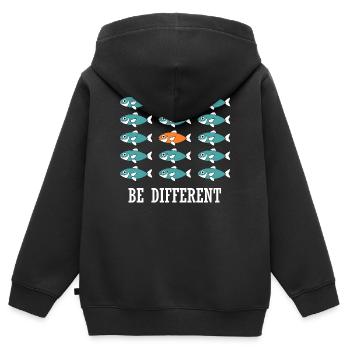 Être différents et uniques Poissons nageurs - Sweat Premium à capuche zippé enfant bio - noir - Dos - AI Model Kid Male (0cm)