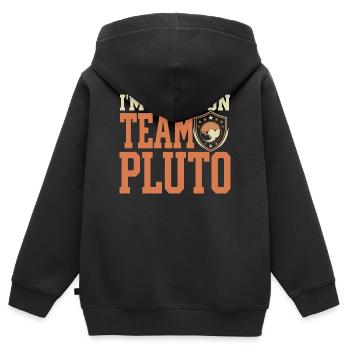 Justice de Pluton pour Pluton N’oubliez jamais Pluton - Sweat Premium à capuche zippé enfant bio - noir - Dos - AI Model Kid Male (0cm)