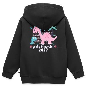 Große Schwester 2027 Dinos Mädchen Geschenkidee - Kinder Premium Organic Zip Hoodie - Schwarz - Hinten - AI Model Kid Male (0cm)