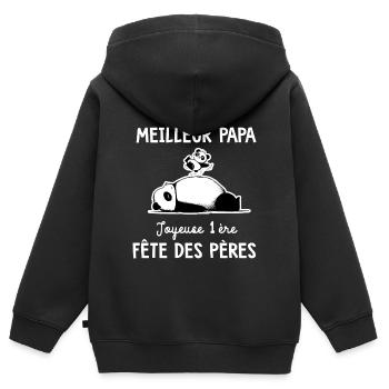Papa meilleur père fête des pères - Sweat Premium à capuche zippé enfant bio - noir - Dos - AI Model Kid Male (0cm)