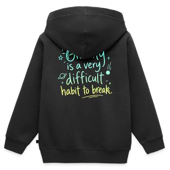 Schwerkraft: Eine Gewohnheit, die schwer abzulegen ist - Kinder Premium Organic Zip Hoodie - Schwarz - Hinten - AI Model Kid Male (0cm)