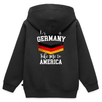 Je viens d’Allemagne, emmène-moi en Amérique - Sweat Premium à capuche zippé enfant bio - noir - Dos - AI Model Kid Male (0cm)
