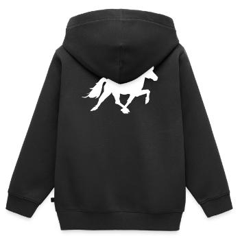 Cheval islandais sportif dans le pass de course - Sweat Premium à capuche zippé enfant bio - noir - Dos - AI Model Kid Male (0cm)