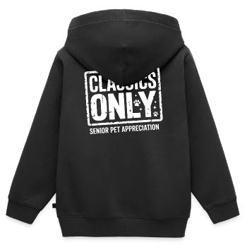Classiques uniquement : Senior Pet Love - Sweat Premium à capuche zippé enfant bio - noir - Dos - AI Model Kid Male (0cm)