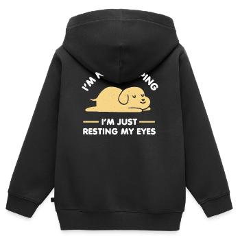 Ich ruhe nur meine Augen aus - Kinder Premium Organic Zip Hoodie - Schwarz - Hinten - AI Model Kid Male (0cm)