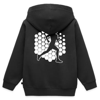 Idée cadeau pour une course à pied - Sweat Premium à capuche zippé enfant bio - noir - Dos - AI Model Kid Male (0cm)
