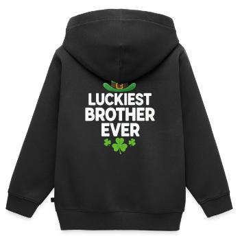 Luckiest Brother Ever Leprechaun - Kinder Premium Organic Zip Hoodie - Schwarz - Hinten - AI Model Kid Male (0cm)