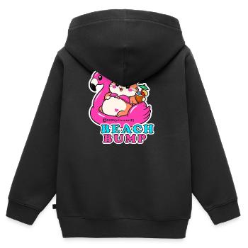 Ventre de plage Grossesse d’été Flamants roses Fun - Sweat Premium à capuche zippé enfant bio - noir - Dos - AI Model Kid Male (0cm)
