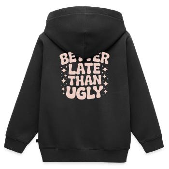 Better Late Than Ugly Make Up Diva Zuspätkommer - Kinder Premium Organic Zip Hoodie - Schwarz - Hinten - AI Model Kid Male (0cm)