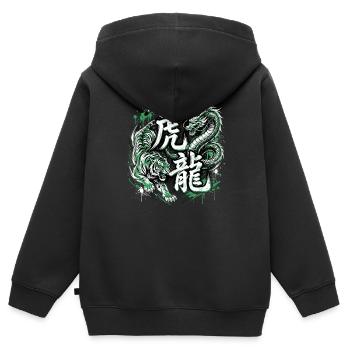 Dragon Tigre Vert - Sweat Premium à capuche zippé enfant bio - noir - Dos - AI Model Kid Male (0cm)