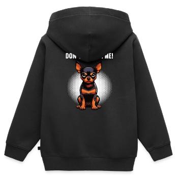 Ne me dérange pas, Pinscher miniature Pinscher Minscher Minpin - Sweat Premium à capuche zippé enfant bio - noir - Dos - AI Model Kid Male (0cm)