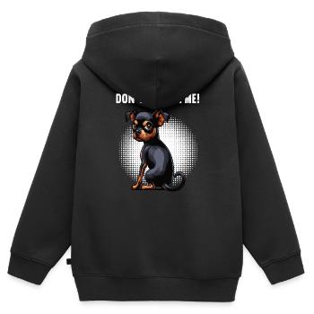 Ne me dérange pas, Pinscher miniature Pinscher Minscher Minpin - Sweat Premium à capuche zippé enfant bio - noir - Dos - AI Model Kid Male (0cm)