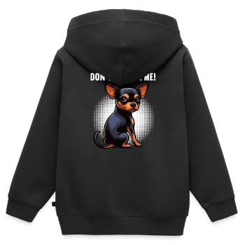 Ne me dérange pas, Pinscher miniature Pinscher Minscher Minpin - Sweat Premium à capuche zippé enfant bio - noir - Dos - AI Model Kid Male (0cm)