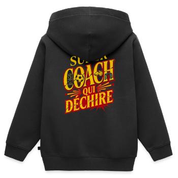 Super Coach Football Qui Déchire - Sweat Premium à capuche zippé enfant bio - noir - Dos - AI Model Kid Male (0cm)