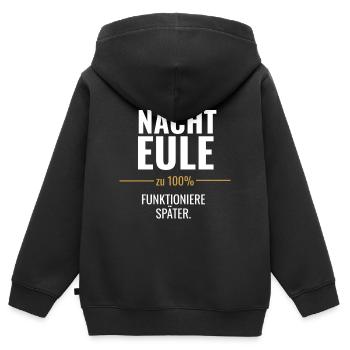 Nachteule – Zu 100% funktioniere später - Kinder Premium Organic Zip Hoodie - Schwarz - Hinten - AI Model Kid Male (0cm)