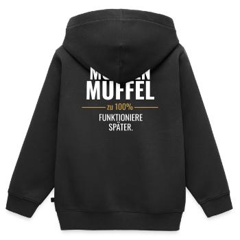 Morgenmuffel – Zu 100% funktioniere später - Kinder Premium Organic Zip Hoodie - Schwarz - Hinten - AI Model Kid Male (0cm)