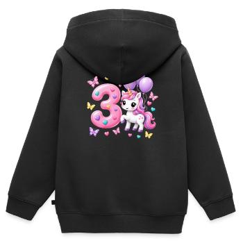 Birthday Girl 3 Years Unicorn - Kids Premium Organic Zip-up Hoodie - black - Back - AI Model Kid Male (0cm)