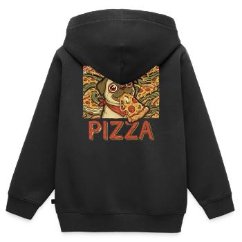 Motif de pizza Carlin Carlin Fan de pizza drôle - Sweat Premium à capuche zippé enfant bio - noir - Dos - AI Model Kid Male (0cm)