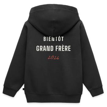 Bientôt Grand Frère 2026 - Sweat Premium à capuche zippé enfant bio - noir - Dos - AI Model Kid Male (0cm)