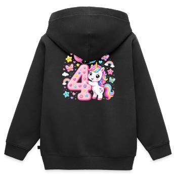 La Fille d’anniversaire 4 ans de licorne - Sweat Premium à capuche zippé enfant bio - noir - Dos - AI Model Kid Male (0cm)