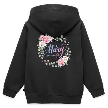 Couronne du nom Mary Blooming - Sweat Premium à capuche zippé enfant bio - noir - Dos - AI Model Kid Male (0cm)