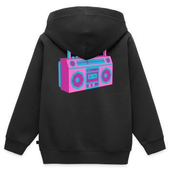 Boombox Ghettoblaster Rétro Roller Disco des années 80 - Sweat Premium à capuche zippé enfant bio - noir - Dos - AI Model Kid Male (0cm)