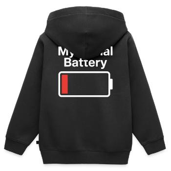 Batterie sociale Introverti Batterie morte - Sweat Premium à capuche zippé enfant bio - noir - Dos - AI Model Kid Male (0cm)