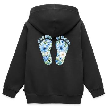 Baby Füße aus Blumen- personalisierbar - Kinder Premium Organic Zip Hoodie - Schwarz - Hinten - AI Model Kid Male (0cm)