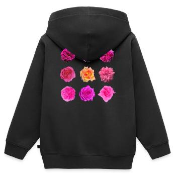 Roses de la variété rose rose - Sweat Premium à capuche zippé enfant bio - noir - Dos - AI Model Kid Male (0cm)