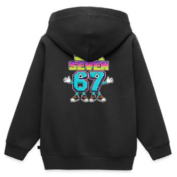 Six Seven 67 Style Dessin Animé Mème - Sweat Premium à capuche zippé enfant bio - noir - Dos - AI Model Kid Male (0cm)