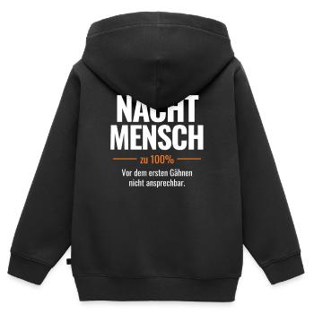 Nachtmensch – Vor dem ersten Gähnen nicht ansprech - Kinder Premium Organic Zip Hoodie - Schwarz - Hinten - AI Model Kid Male (0cm)