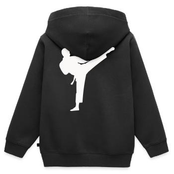 Coup de pied haut en silhouette d’arts martiaux - Sweat Premium à capuche zippé enfant bio - noir - Dos - AI Model Kid Male (0cm)
