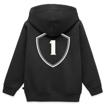 1 Schild - Kinder Premium Organic Zip Hoodie - Schwarz - Hinten - AI Model Kid Male (0cm)