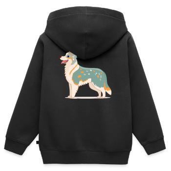 Australian Shepherd Blanc/Gris (bande dessinée) - Sweat Premium à capuche zippé enfant bio - noir - Dos - AI Model Kid Male (0cm)