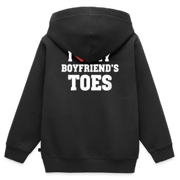 J’adore les orteils de mon copain - Sweat Premium à capuche zippé enfant bio - noir - Dos - AI Model Kid Male (0cm)