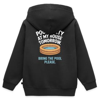 Fête à la piscine Amenez la piscine Fête d’été à la piscine en remarque - Sweat Premium à capuche zippé enfant bio - noir - Dos - AI Model Kid Male (0cm)