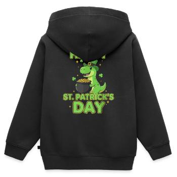 Joyeux dinosaure pour la Saint-Patrick - Sweat Premium à capuche zippé enfant bio - noir - Dos - AI Model Kid Male (0cm)