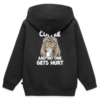 Pallas Katze Manul Kaffee Katzen Humor Fanclub DE - Kinder Premium Organic Zip Hoodie - Schwarz - Hinten - AI Model Kid Male (0cm)
