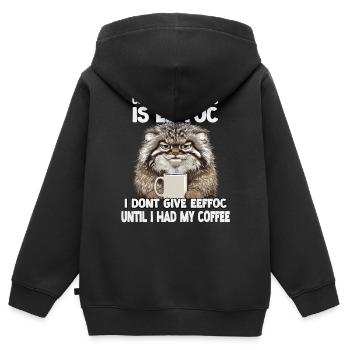 Motif du café du chat Grim Pallas | Manul Fan - Sweat Premium à capuche zippé enfant bio - noir - Dos - AI Model Kid Male (0cm)