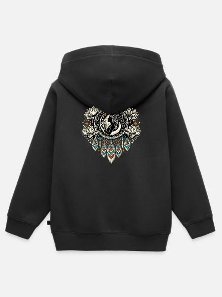 Mondgöttin Mandala Traumfänger - Kinder Premium Organic Zip Hoodie - Schwarz